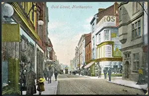 Prints of GOLD STREET with an electric tram Northamptonshire Prints: Northampton Print: Gold Street with Electric Tram