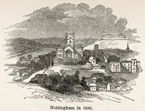 Nottingham Print circa 1680, a depiction of the city in medieval times