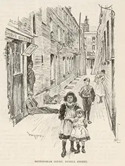 Prints of Slum children hanging about in Nottingham Court, Endell Street, London Slums Prints: Nottingham Court Slum Children Print