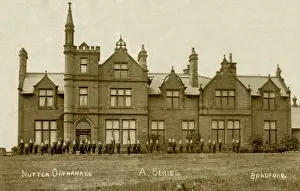 Prints of Boys stand in front of the orphanage founded in 1889 by Joseph Nutter at Bradford, West Yorkshire. Date: Date unknown Bradford Prints: Nutter's Orphanage Print, Bradford, West Yorkshire