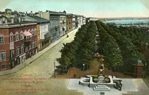 Prints of Nicolai Boulevard, near the City Hall and harbour. Date: 1910 Ukraine Prints: Odessa Near Harbour Nicolai Boulevard Print, 1910