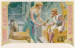 Norse Mythology Prints: Odin and Gunnlod Print, 19th Century Engraving