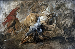 Oil sketch for the lion hunt, 1621-1622, by Rubens (1577-164 Oil sketch for the lion hunt, 1621-1622, by Rubens (1577-164
