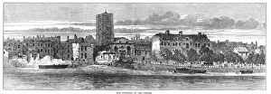 Prints of A view across the Thames to the riverside of old Chelsea where a new embankment was under construction in the late 19th century Kensington And Chelsea Prints: Old Chelsea Riverside, London Print 1872