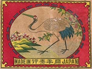Old Japanese Matchbox label with a crane Old Japanese Matchbox label with a crane
