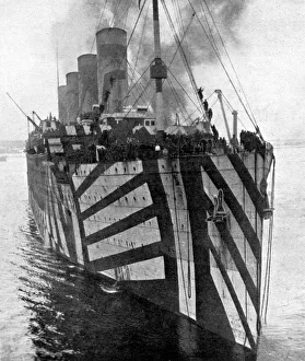 Olympic arrives at Halifax, WW1, dazzle painting Olympic arrives at Halifax, WW1, dazzle painting