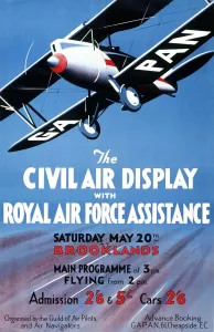 Prints of A poster for The Civil Air Display with Royal Air Force Assistance held at the Brooklands motor racing circuit at Weybridge Surrey Prints: Civil Air Display Print - 1920s Aviation Poster