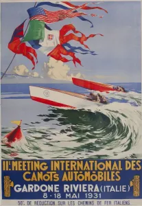 Vintage Motorboat Meeting Print, Gardone Riviera 1931
