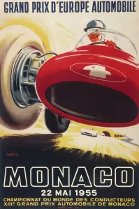 Prints of Poster for the 13th Monaco Grand Prix on 22nd May 1955 Monaco Prints: 1955 Monaco Grand Prix Print