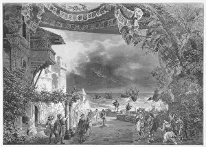 Print of Otello's opening scene, Cyprus storm