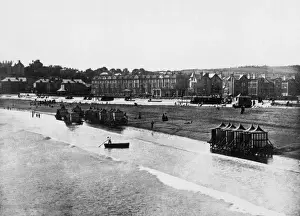 Prints of The sea front at Paignton, Devon, with bathing huts Date: 1895 Paignton Prints: Paignton Sea Front Print, 1895