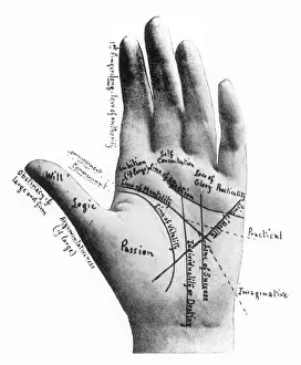 Palmistry Print of Cheiro's Hand Chart with Lines and Annotations