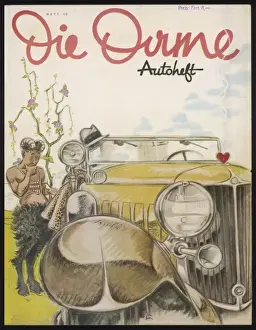 Vintage Car Scene Prints: Pan Figure & Car C1930