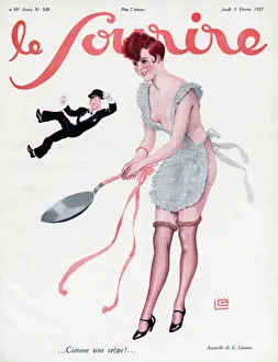 Pancake Day Prints: 1927 Print of a Young French Woman Tossing a Pancake