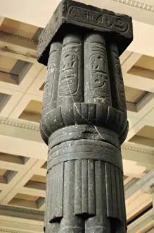 Prints of Papyriform column of grey granite. The abacus has the name of King Amenhotep III and the axis shows the name of Merneptah of the 19th Dynasty British Museum Prints: Papyriform Column Print, Grey Granite, 18th Dynasty Egypt