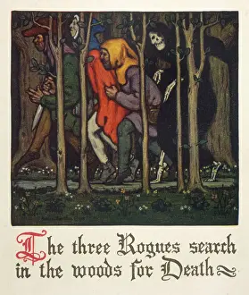 Prints of The three rogues search in the woods for death C Prints: Woodland Scene: The Pardoner's Tale Print