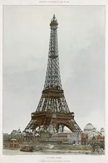 Prints of The Tower surrounded by the buildings of the Exposition, seen from the Seine Eiffel Tower Prints: Print of the Eiffel Tower surrounded by Exposition buildings