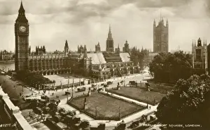 Parliament Prints: View of Parliament Square, London Print circa 1920s