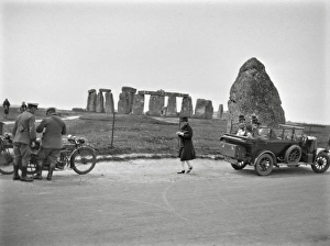 People on the road near Stonehenge, Wiltshire People on the road near Stonehenge, Wiltshire