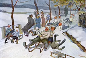 1908 Print: People Tobogganing