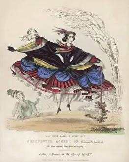 Print of a Woman in Crinoline Lifted by Wind