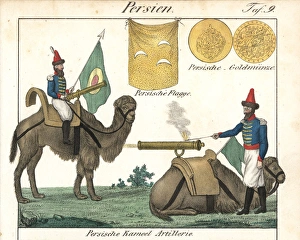 Persian camel artillery: bombardiers firing Persian camel artillery: bombardiers firing