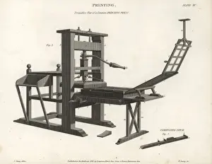 Universal Dictionary Of Arts And Sciences Images Prints: Perspective view of a common printing press, 18th century
