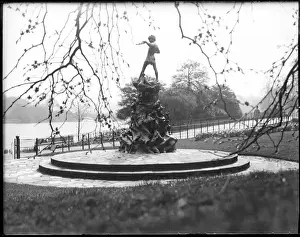 Prints of The Peter Pan statue was erected on 1 May 1912 in Kensington Gardens and sculpted by George Frampton. Peter Pan entered London along the Serpentine in the story Monuments And Memorial Prints: Peter Pan Print: Kensington Gardens Statue