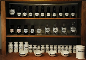 Pharmacy jars (glass and ceramic) and mortars. Museum of Pha Pharmacy jars (glass and ceramic) and mortars. Museum of Pha