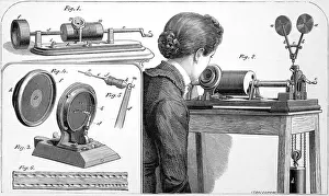 Phonograph Print: Woman Demonstrating Early Sound Recording Device