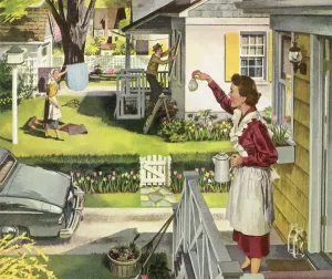 1950s Print: Neighborly Coffee Break