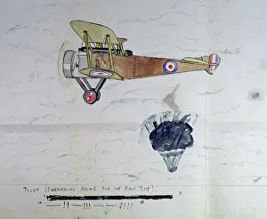 Royal Flying Corps History Prints: Pilot (experiencing Archie for the first time), WW1