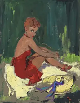 David Wright Art Prints: Pin-up sunbathing by David Wright