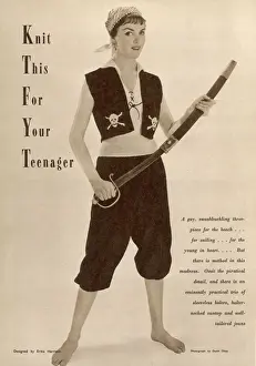 Vintage Pirate Knitting Print for Teenagers