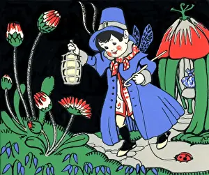 Historical Children's Book Art Prints: A pixie checks that the flowers are sleeping
