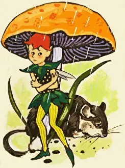 Pixie under a Mushroom Print by Arthur Rackham