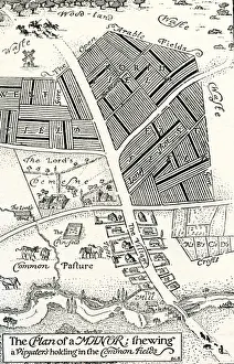 15th Century Plan of a Manor House and Common Fields Print