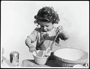 Little Girl Playing with Cake Mix Print