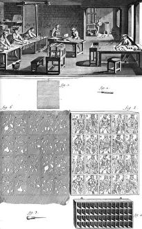 18th Century Print: Men Making Playing Cards in a French Workshop