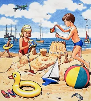England Summer Holidays Prints: Playing sandcastles