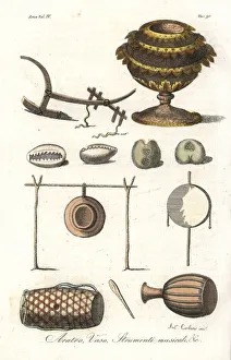 Plow, vase, money and musical instruments Plow, vase, money and musical instruments