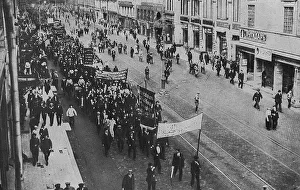 Political parade with banners in a Russian street Political parade with banners in a Russian street