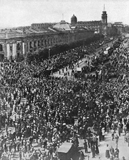 Political parades clash in a Russian street Political parades clash in a Russian street