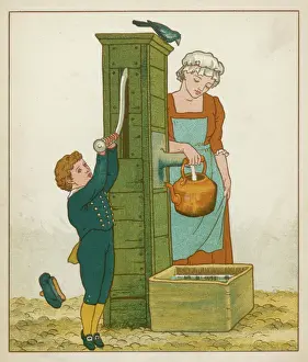 Room Prints: Print of Polly Filling Kettle at the Pump