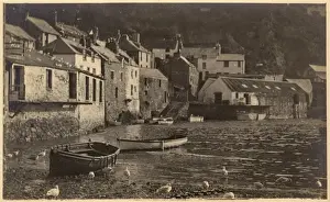 Prints of Polperro, Cornwall - Harbour and Old Pilchard Factory Date: 1910s Pilchard Prints: Polperro Harbour Print, Cornwall 1910s