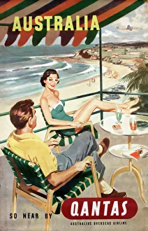 Poster advertising Australia via Qantas Airlines Poster advertising Australia via Qantas Airlines