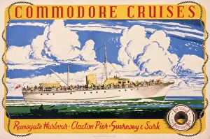 Prints of Poster advertising Commodore Cruises between Ramsgate Harbour, Clacton Pier, Guernsey and Sark Kent Prints: Commodore Cruises Print: Ramsgate to Guernsey and Sark