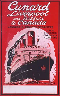 Poster advertising Cunard from the UK to Canada Poster advertising Cunard from the UK to Canada