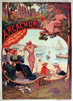 Boar Collection: Poster, Arcachon, France, a town for winter and summer, Chemins de Fer du Midi - casinos, beach