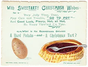 Potato and jam tart with comic verse on a Christmas card Potato and jam tart with comic verse on a Christmas card